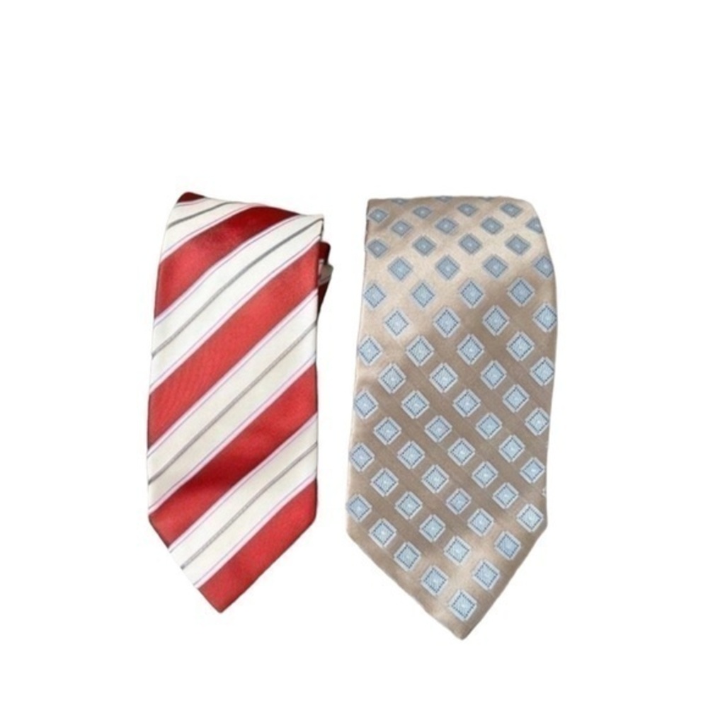Set‎ Bundle of 2 Hugo Boss Diamond Print & Classic Stripes Silk Neck Ties